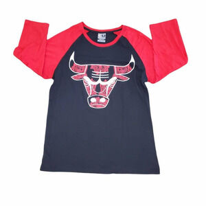 Chicago Bulls NBA Net Dri Mens T-Shirt Black Red Raglan Sleeves Crew Neck Tee M
